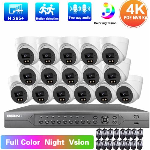 16CH 8MP POE Security Camera System 4K NVR Kit Two Way Audio H.265 IP Dome Camera Set P2P CCTV Video Surveillance Kit XMEYE 8CH