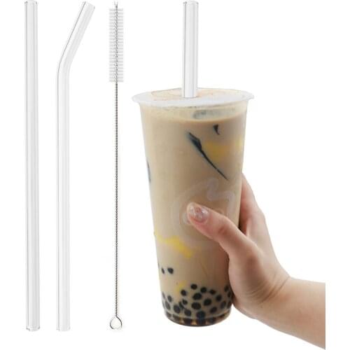 3Pcs Reusable Drinking Straw Eco Friendly High Borosilicate Glass Straw Set for Smoothies Cocktails Bar Accessories with Brush