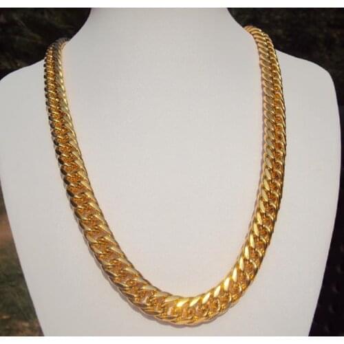 Heavy Big Miami Cuban Link 60cm" Necklace Thick about 25mil 100% 24 k Yellow Solid Gold Finish Thick Chain 11mm