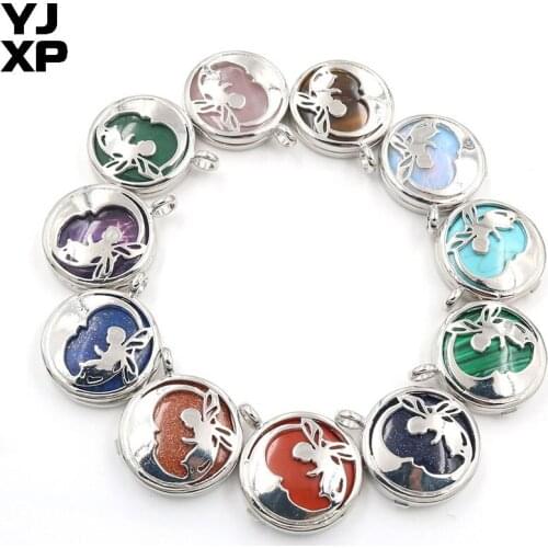YJXP Butterfly Fairy Pattern Pendants Hollow Boxes Moon Shape Natural Stone Pendant Unisex Charms Jewelry Necklaces Fittings