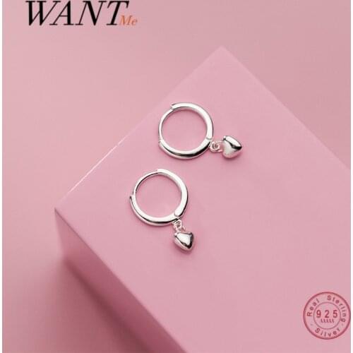 WANTME Genuine 925 Sterling Silver Simple Romantic Love Heart Hoop Earrings for Women Korean Charming Party Wedding Jewelry Gift