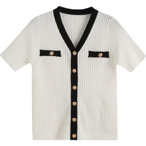 Women Knitted Crop Cardigan Striped Patchwork Chic Metal Single Breasted Sweaters 2021 Autumn Korean Girly Sweety Soft Crop Tops