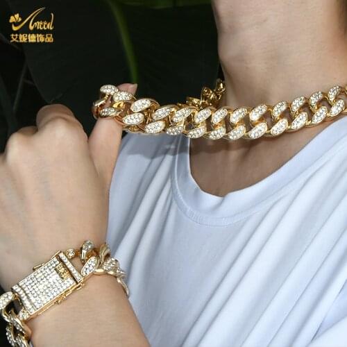 ANIID Zircon Clear Necklace Womens 2020 Bracelet Set Jewlery Gold Chain Accessories Waterproof Rhinestone Cuban Link Hip Hop