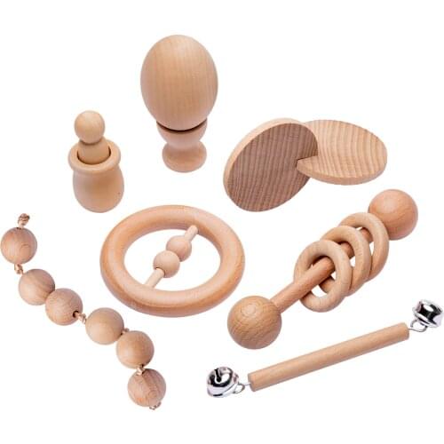 1Set Puzzle Baby Toy Wooden Teether Baby Rattles Beech Wooden geometry Shape Children Gifts Product Montessori Teaching Toys