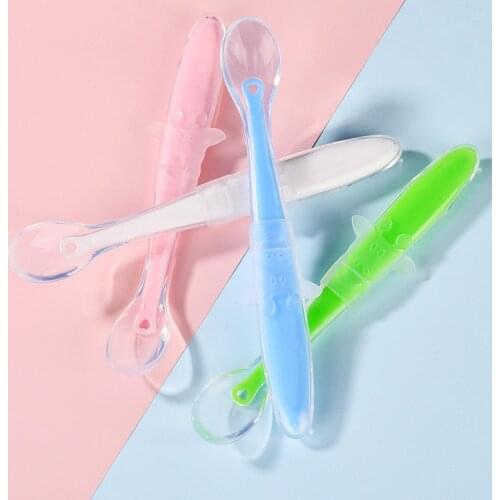 2020 Cute Baby Silicone Soft Head Spoon Food Feeding Supplies Training Tableware Dishware Flatware Utensils Baby Kids Cutlery