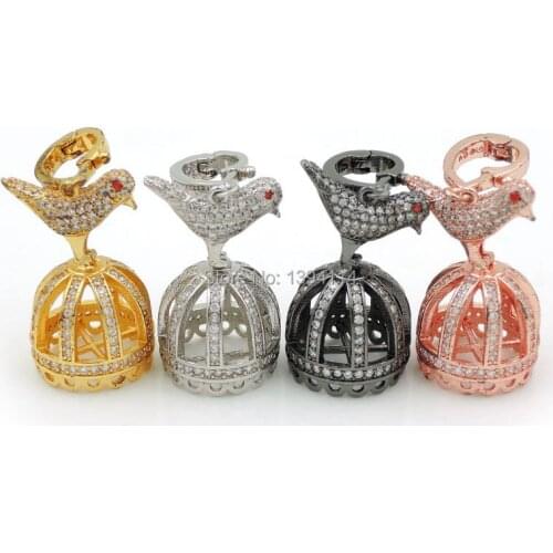 40*16*16mm Micro Pave Clear CZ Birdcage Charms Fit For Making DIY Necklaces Jewelry