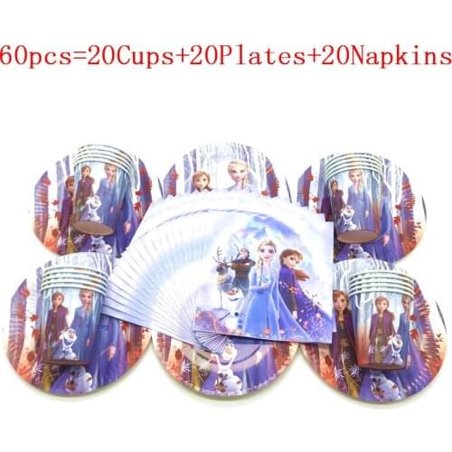 40/60pcs Cartoon Frozen II Elsa Theme Girl Birthday Party Wedding Paper Cup Plate Napkin Event Party Paper Tableware Set Supply