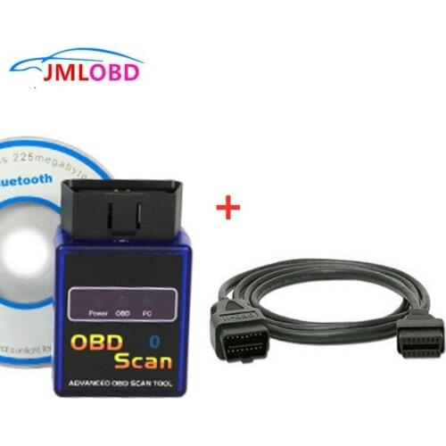 Super ELM327 Bluetooth V2.1 OBD Scanner Auto Diagnostic Tool Tester & 1.5M OBD1 To OBD2 16Pin Male To Female Car Extension Cable