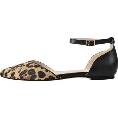 Onlymaker Spring Autumn Summer Leopard Pointed Toe Flats Ankle Strap Covered Heel Dress Ballet Shoes Fashion Comfortable Sexy