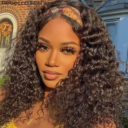 Brazilian Curly Hair Headband Wig Glueless Scarf Remy Human Hair Wigs for Black Women Full Machine Made Wig Beginner Friendly