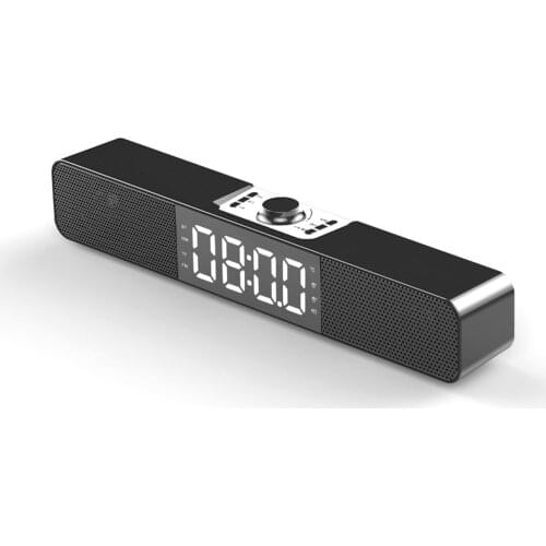 Clock Desktop Speaker Wireless Bluetooth 5.0 Soundbar Alarm Clock Time Display Music Playback FM Radio with Microphone