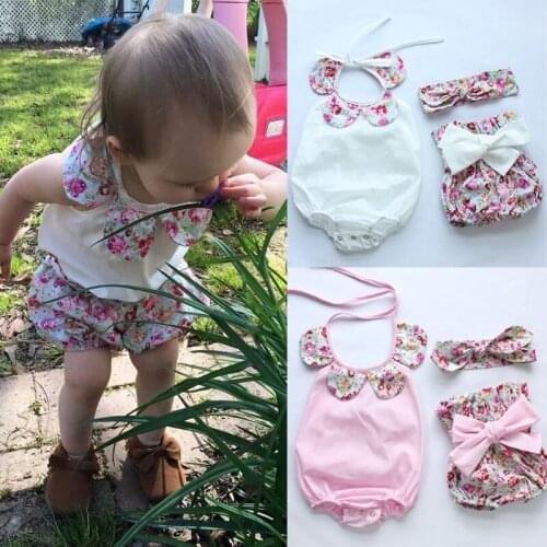Citgeett Toddler Kids Baby Girls Sleeveless Flower Stripe Tops Romper+Bowknot Shorts Outfit Set Cute Summer Clothes SS