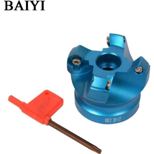 1pc KM12 50-22-4T Aluminium alloy Four Flute SEKT1204 Carbide Insert Clamped Fast End Milling Machining Face Milling Cutter