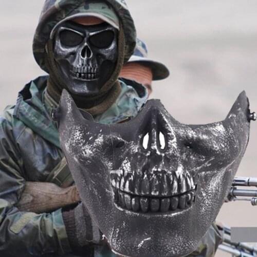 Halloween Black Skeleton Airsoft Military Tactical Warrior Half Face Mask Samurai Hannya Horror Skull Hunting Cosplay Party Mask