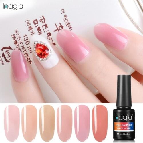 Inagla Nude Jelly Gel Nail Polish 15ml Soak Off Hybrid 6 Pure Colors Gellak For Manicure Top Base Coat Varnish Nail Art Lacquer