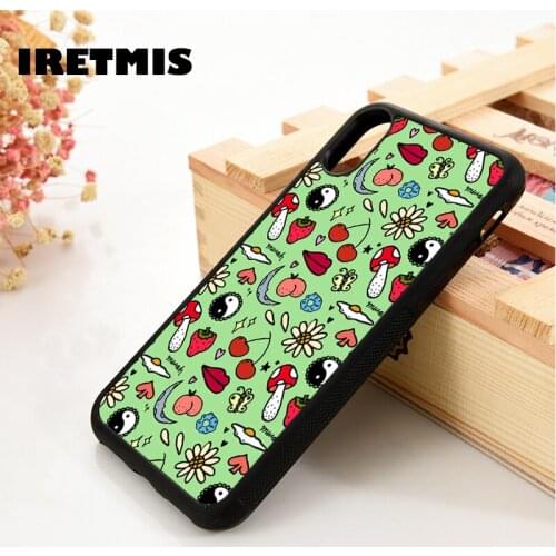 Iretmis 5 5S SE 2020 6 6S Silicone Rubber Phone Case Cover for iPhone 7 8 Plus X Xs 11 12 MINI Pro Max XR Mushroom Doodles