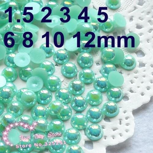 Resin flat back AB mint green pearl 1.5-12mm 10000-200pcs/lot cabochon half pearl