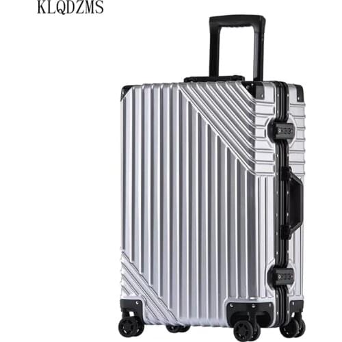 KLQDZMS Aluminum Frame Rolling Luggage Spinner Girl Trolley Travel Bag 20inch Men Business Carry On Suitcases Wheel 24"26"29inch