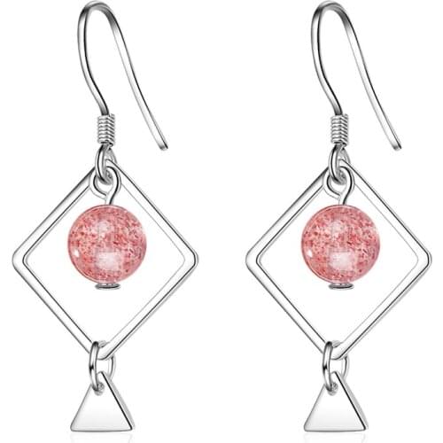 KOFSAC New Charm 925 Silver Earrings For Women Anniversary Simple Hollow Square Strawberry Crystal Earring Ear Hook Jewelry Gift