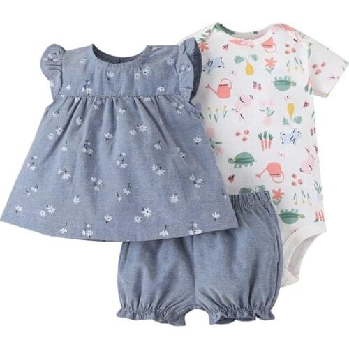 3PCS Newborn Baby Girl Clothing Sets 2021 Summer Floral Tops T-shirt+Bodysuit+Shorts New Bebe Kids Clothes Outfits