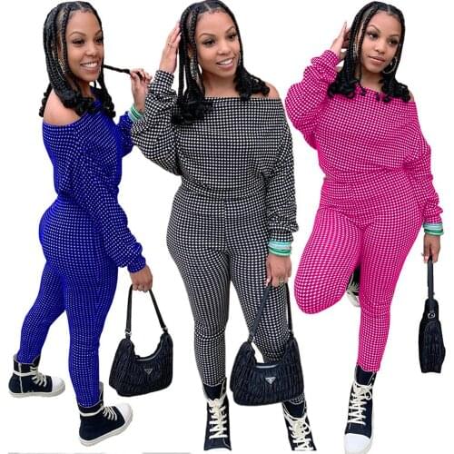 Two Piece Outfits Fall Clothes for Women Sweatsuit Palid Long Sleeve Top Leggings Pants Sets Tracksuit Wholesale Dropshipping