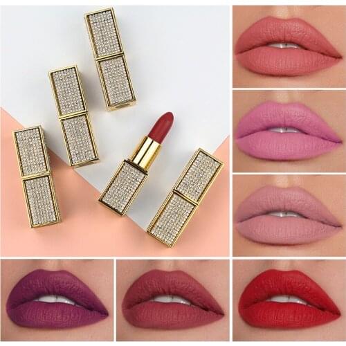 Square Tube Diamond Matte Easy Color Lipstick Makeup Customization Private Label Cosmetics
