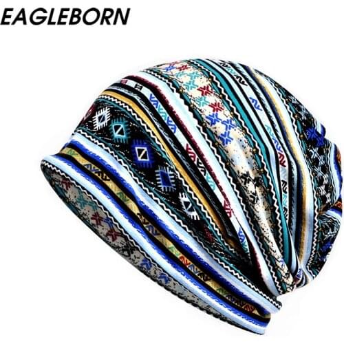 Men Women Autumn Winter Hat Geometric Pattern Beanies Cotton Casual Cover Cap Women Beanie Ponytail Beanie Pom Pom Hat Beanie
