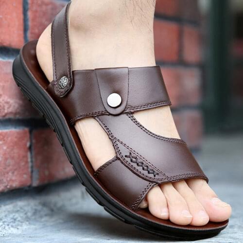 Shoes Men Sandals Summer Genuine Leather Roman Sandals Male Casual Shoes Beach Men Fashion Outdoor Classic Slippers Man Footwear