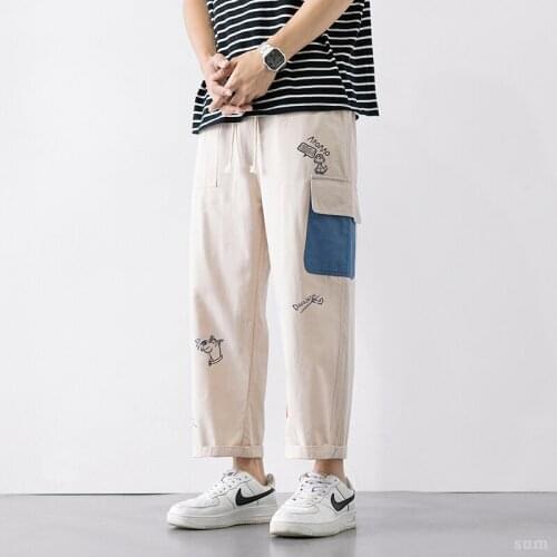 2021 New Funny Printed Men Harem Pants Korean Mens Casual Straight Pants Streetwear Man Loose Pants Trousers