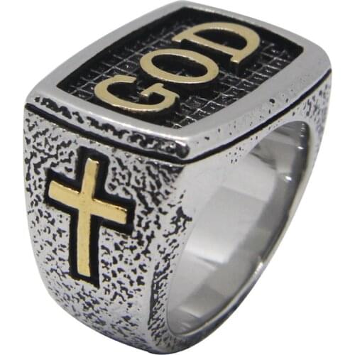 Support Dropship New Design GOD Cross Ring 316L Stainless Steel Jewelry Men Boys God Bless You Cool Ring