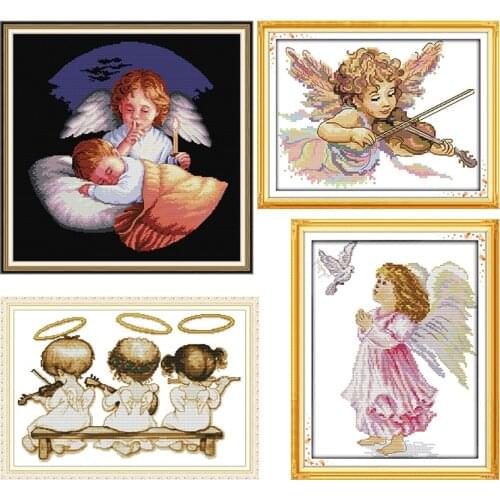 Angel series DIY 14CT character printed patterns Cross Stitch kits DMC fabric on canvas Chinese Embroidery for home decorations