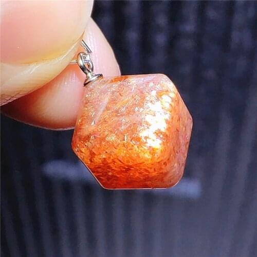 Natural Gold Sunstone Strawberry Quartz Orange Pendant 10x10mm Rectangle Cube Women Water Drop Love Stone Jewelry AAAAA