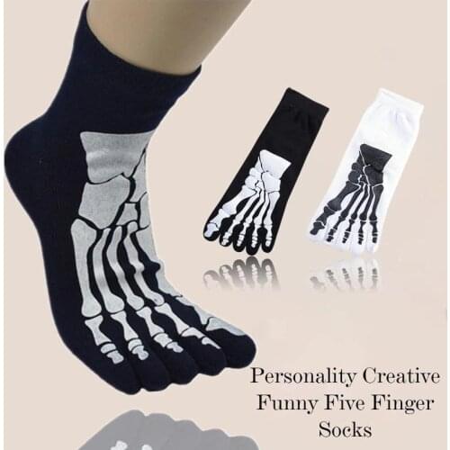 3d Print Terror Skeleton Toe Bone Socks Halloween Funny Scary Skull Five Finger Short Sock Hip Hop Punk Odd Sox Personality Men