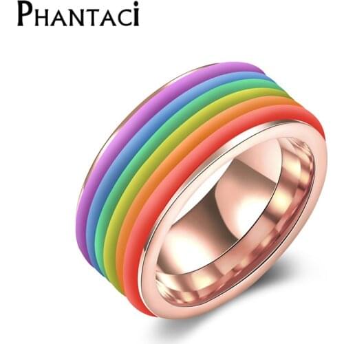 New Fashion Jewelry Stainless Steel Ring Multicolor Silicone Rainbow Rose Gold Punk Ring For Women Jewelry