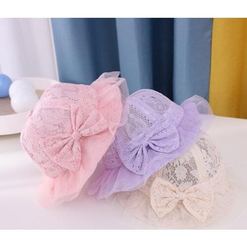 Summer Mesh Baby Bucket Hat Princess Breathable Toddler Kids Hats Caps Lace Bow Baby Girl Panama Hat Beach Accessories 2-3Y