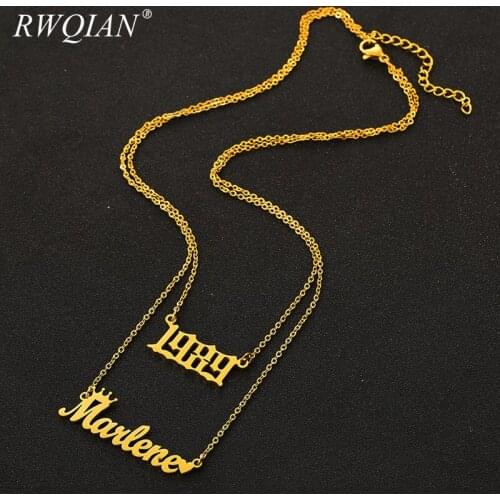 Personalized Year Number and Name Necklaces Baby Birth Gift Stainless Steel Custom Year Name Chokers for Women Men DIY Jewelry