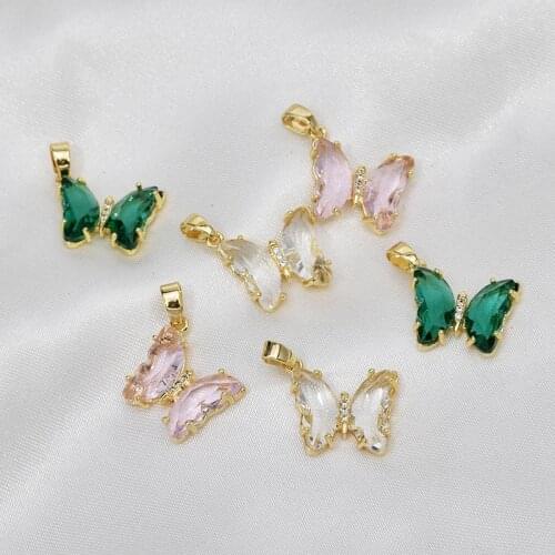 Copper Plated 18K Gold Zircon Butterfly Pendant Charms 4pcs/lot For DIY Fashion Jewelry Making Finding Accessories