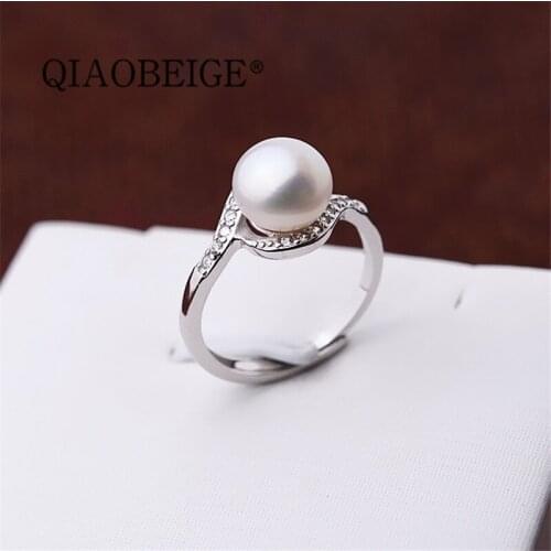 QIAOBEIGE beautiful 925 silver ring diy jewelry making for thin women gift open ring pearl accessory blank tray