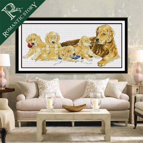 Romantic Story Dog Family Photo Home Decoration Cross Stitch Handmade Needlework DIY DMC Cross-Stitch Sets For Embroidery Kit
