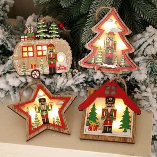 Xmas Room Decoration With Light home accessoriesChristmas Pendant Wooden hanging Luminous the tree and house ornaments