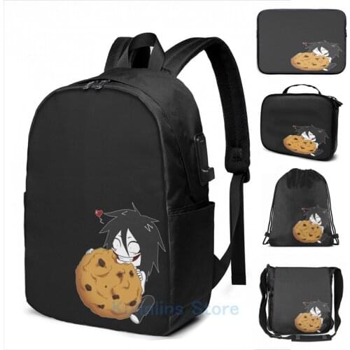 Funny Graphic print Chibi Jeff the Killer USB Charge Backpack men School bags Women bag Travel laptop bag