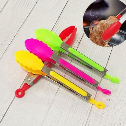 Silicone Food Tong Stainless Steel Kitchen Tongs Silicone Non-slip Cooking Clip Clamp BBQ Salad Tools Kitchen Accessories