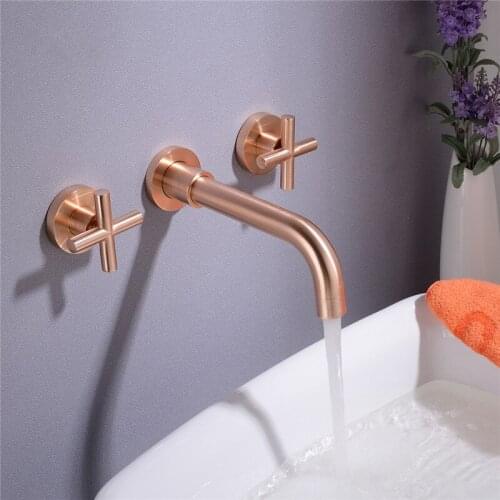 Bathroom Faucet Wall Mounted Sink Basin Mixer Tap Set Bathroom Spout Faucet Dual Holder Three-hole Matt Black/Polished Gold Taps