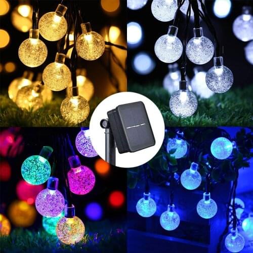 Solar Globe String Lights, LED Crystal Balls Light Solar String Lights Outdoor Waterproof 8 Mode Solar LED Fairy Light Strings