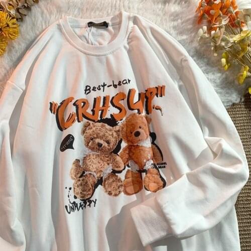 Vintage Cute Bear Sweatshirt Women Oversized American Casual Streetwear Teens Clothes 2021 Autumn New Fashion Long Sleeve Tops