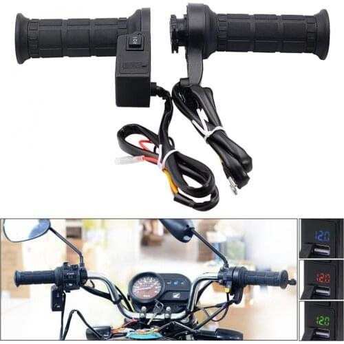 1 Pair 12V 26W Motorcycle Universal Adjustable Temperature Electric Heated Handle with Accelerator Cards Pieces and Voltmeter