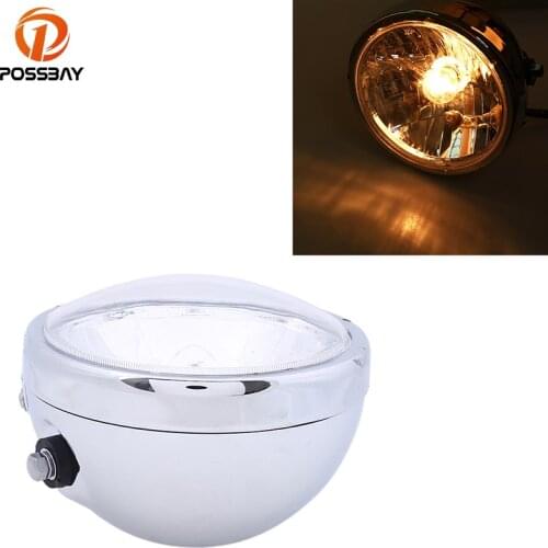 POSSBAY 6.8" Universal Chrome Motorcycle Headlights Amber Lights Hi/Lo Beam Blinker Dirt Bike for Honda dio Yamaha r1 Harley