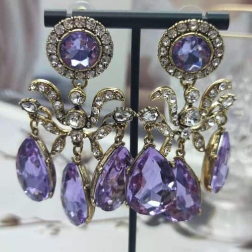 Vintage inlaid crystal gem tassel, water drop womans stud earrings, luxury jewelry