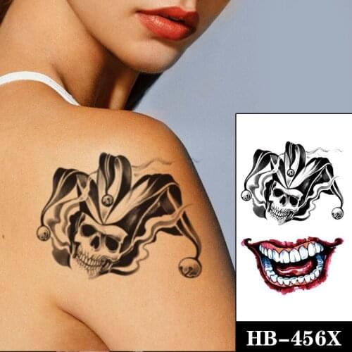 Temporary Tattoo Stickers Cool Lips Teeth Skull Clown Pattern Fake Tatto Waterproof Tatoo Leg Arm Belly Large Size for Women Men