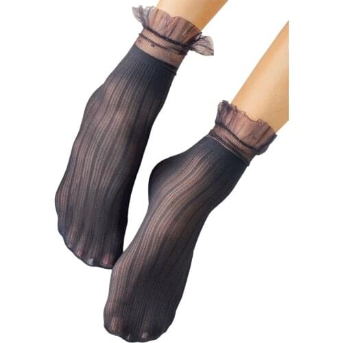 Metelam Womens Velvet Lace Thin Pile Tulle Sock Transparent Toe Top Flower Yarn Sheer Socks